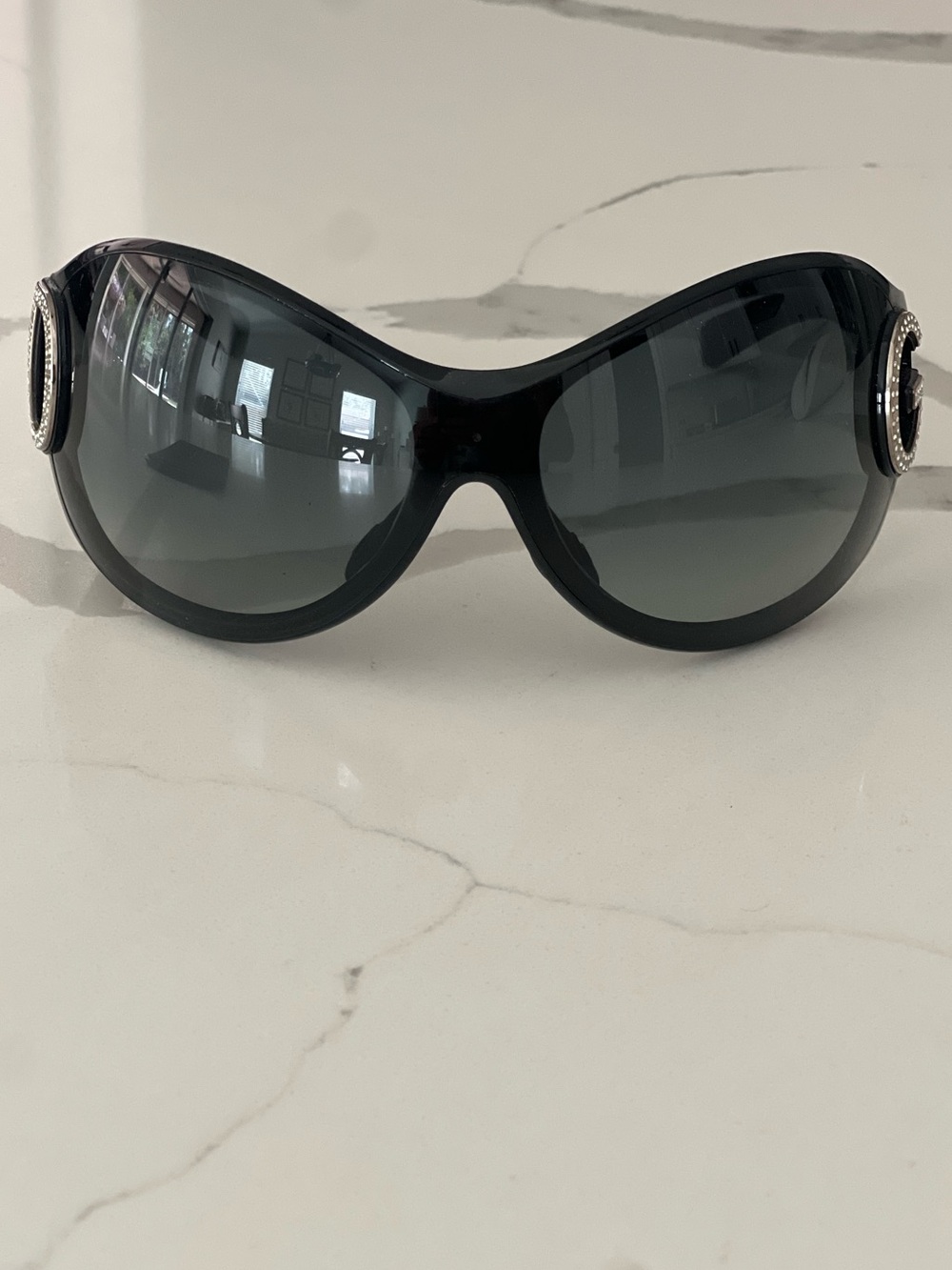 Vintage Dolce & Gabbana DG6024-B Rhinestone Shield Sunglasses Black Y2K - Picture 3 of 10
